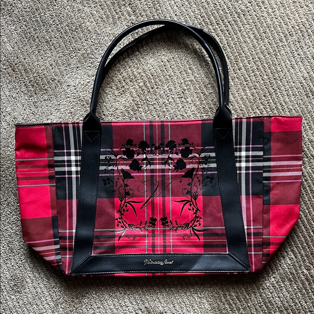 Victoria's Secret Red and Black Plaid Tote